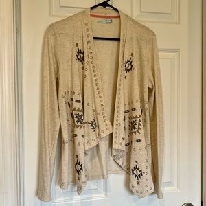 Maurice’s Cardigan ~Size M. Oatmeal heather with gray & tan embroidery.